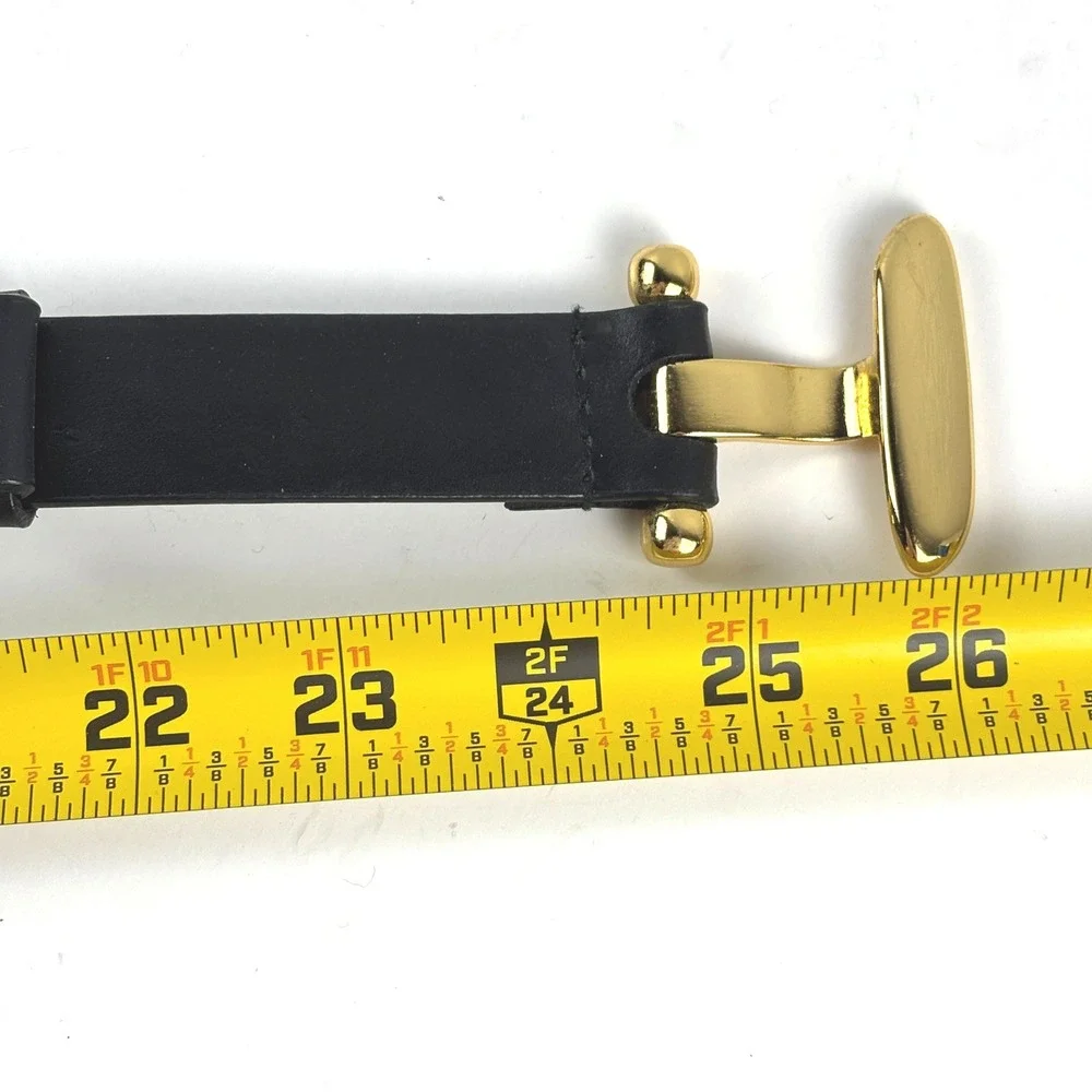 Chico's Leather Belt Womens M/L Black‎ Hammered Gold Toggle Buckle 29-42 Inches